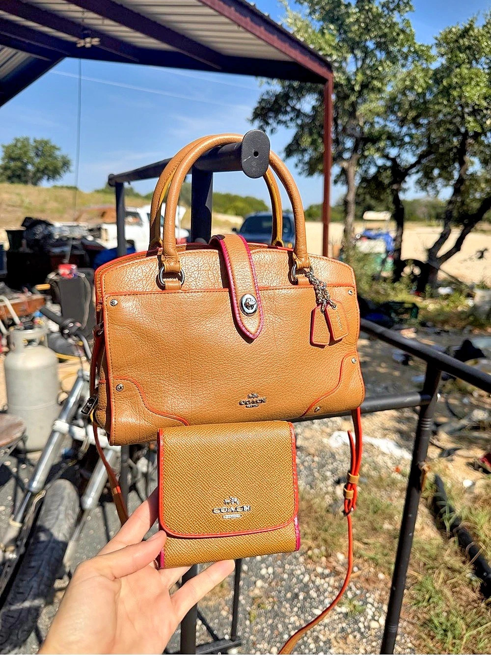 Coach Mercer Satchel 24 in Brown/Pink With Matching Wallet